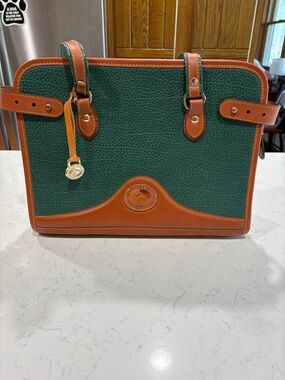 Dooney & Bourke Forest Green Pebbled Leather Satchel with Tan Trim